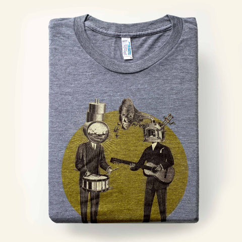 Gramophone flock with drum headed meadow of miracles musician t-shirt