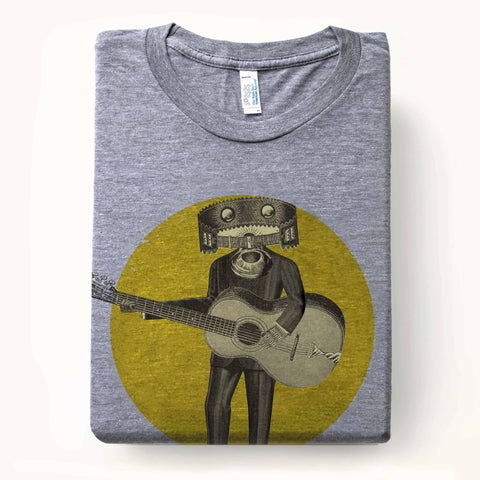 Electric hive head musician with horn mouth of music t-shirt