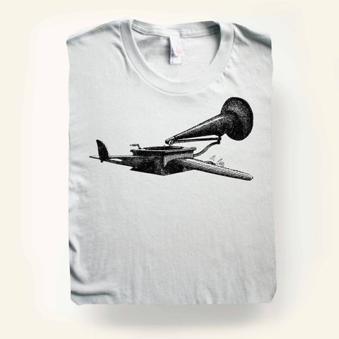 Black Gramophone on Silver t-shirt